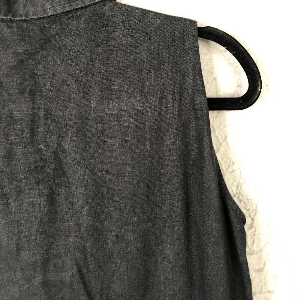 Garnet Hill Dress Womens 6 Black Linen Sleeveless Button Front Shirt Resort Airy - Picture 13 of 13